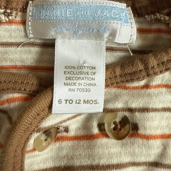NWOT Janie & Jack HALLOWEEN Beige Brown Orange Striped Pumpkin Romper 6-12 month - Picture 4 of 4